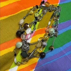 Lia Sophia Beaded chain layered Necklace with Silver and Green Accents